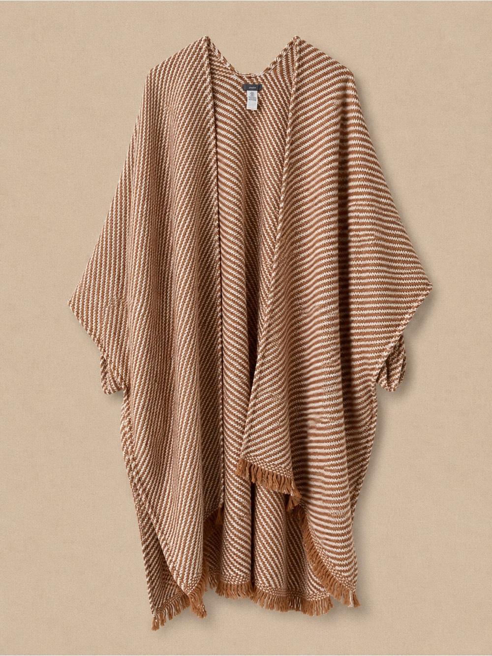 Aerie Soft Knit Shawl Blanket Cardigan | Brown/White Stripe | One Size